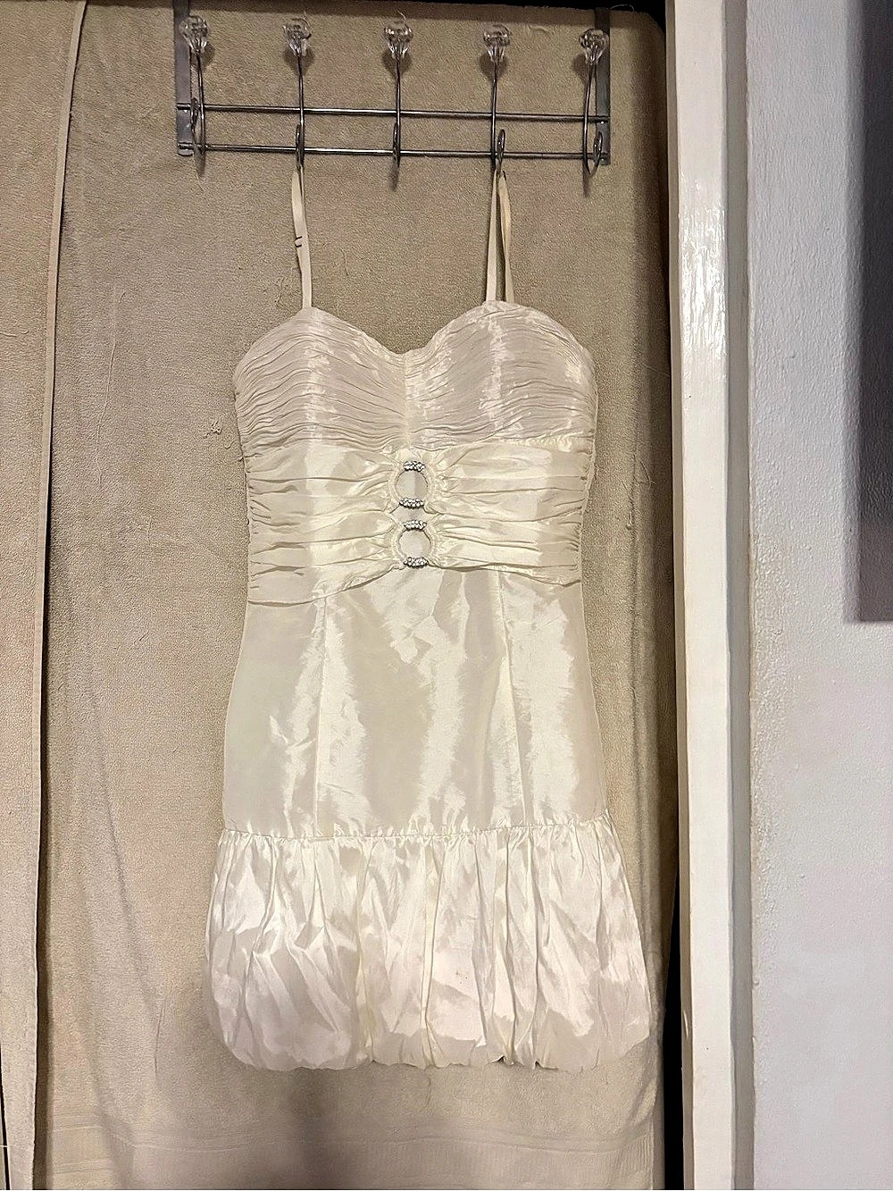 Ruched Mini Dress in Cream Like New